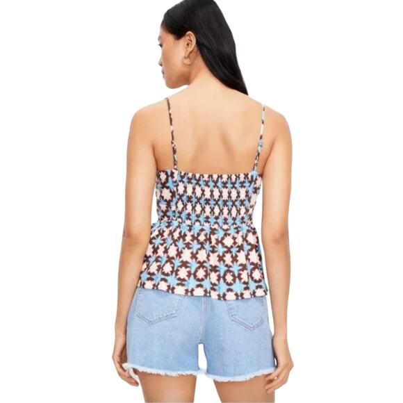 NWT LOFT Blue, Cream, Pink, Brown Sunwashed Floral Boho Peplum Cami - Picture 4 of 10